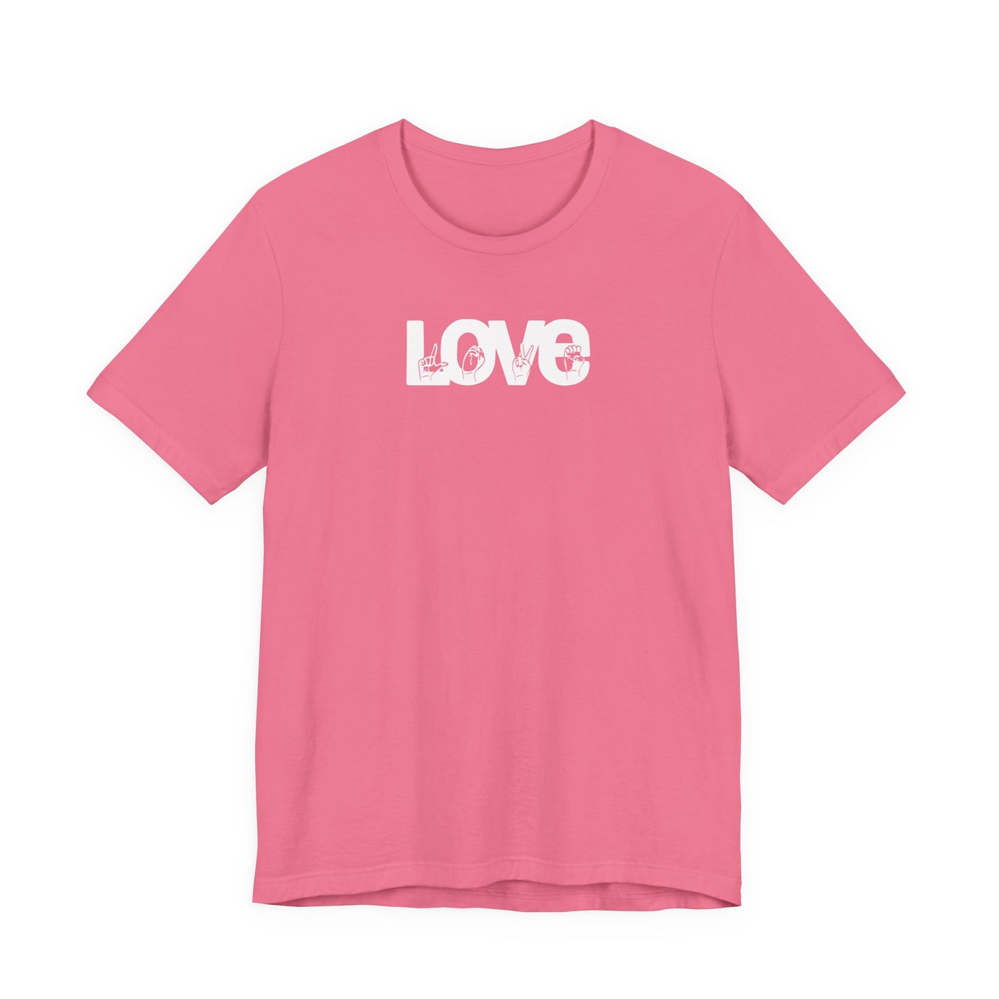 LOVE (White Design) in American Sign Language, Unisex Jersey Short Sleeve Tee