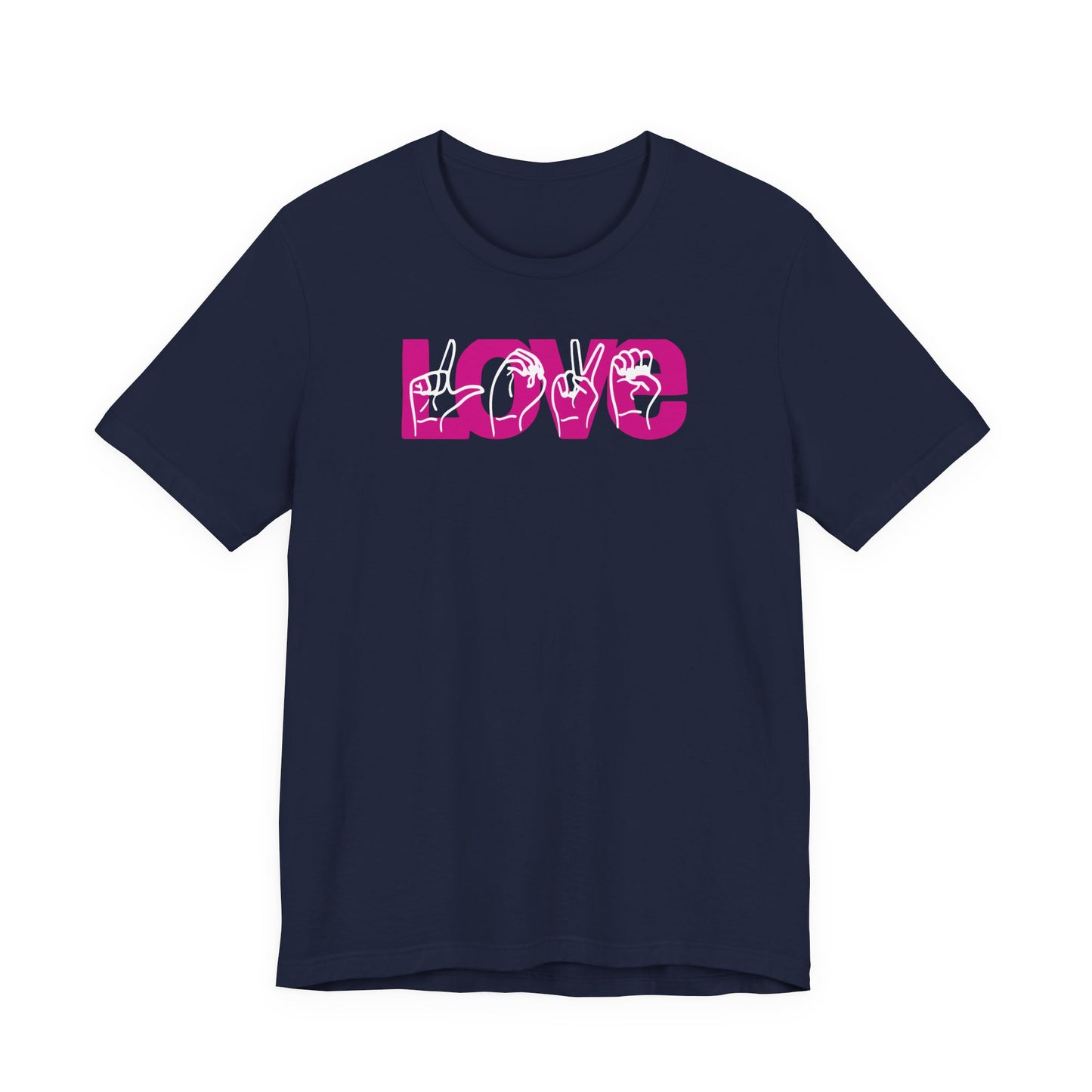 LOVE (2-tone) in American Sign Language (ASL), Unisex Jersey Short Sleeve Tee