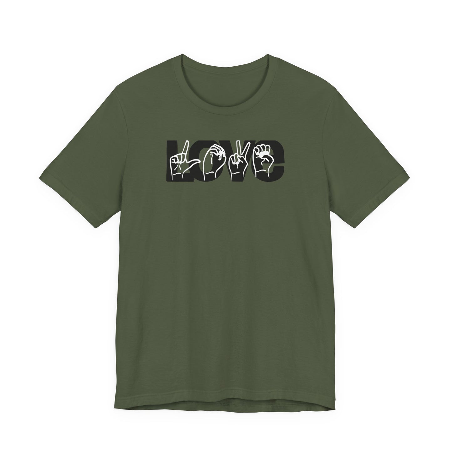LOVE (2-tone) in American Sign Language (ASL), Unisex Jersey Short Sleeve Tee