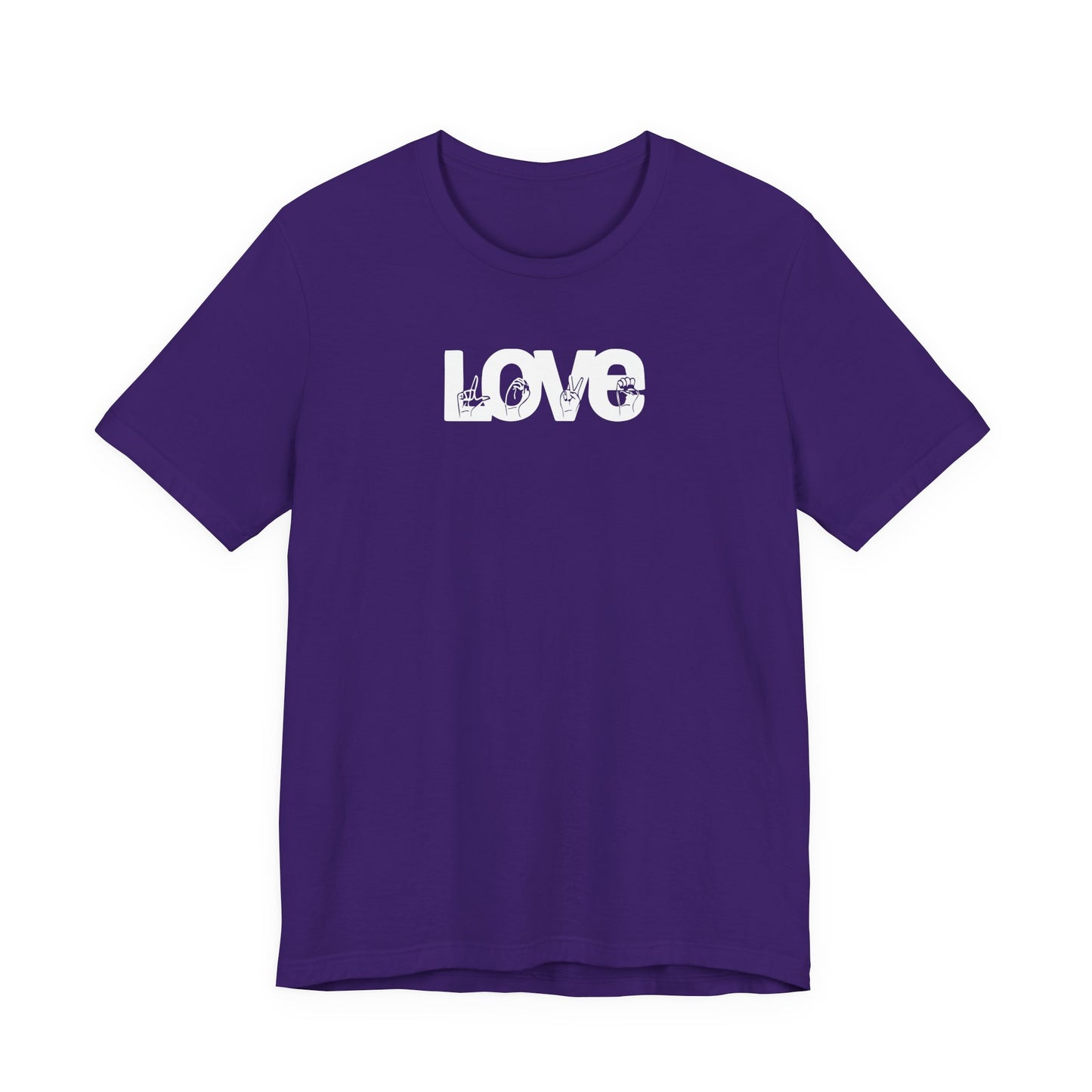 LOVE (White Design) in American Sign Language, Unisex Jersey Short Sleeve Tee