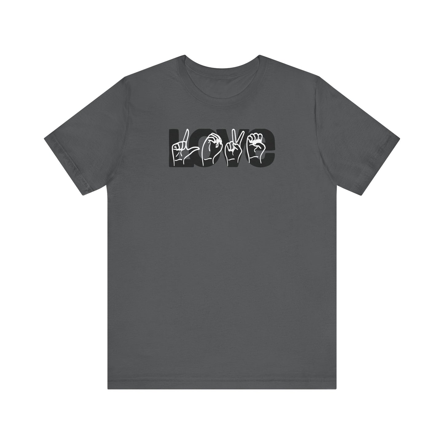 LOVE (2-tone) in American Sign Language (ASL), Unisex Jersey Short Sleeve Tee