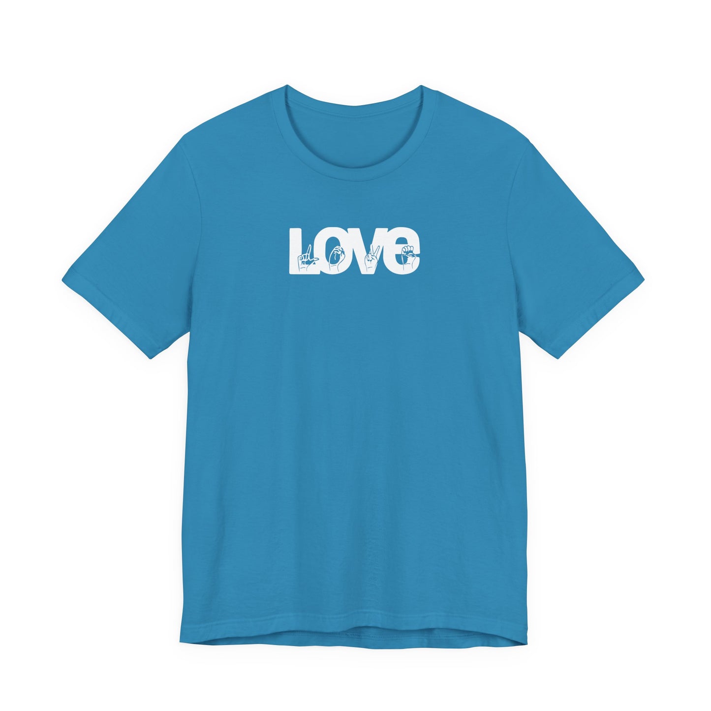 LOVE (White Design) in American Sign Language, Unisex Jersey Short Sleeve Tee
