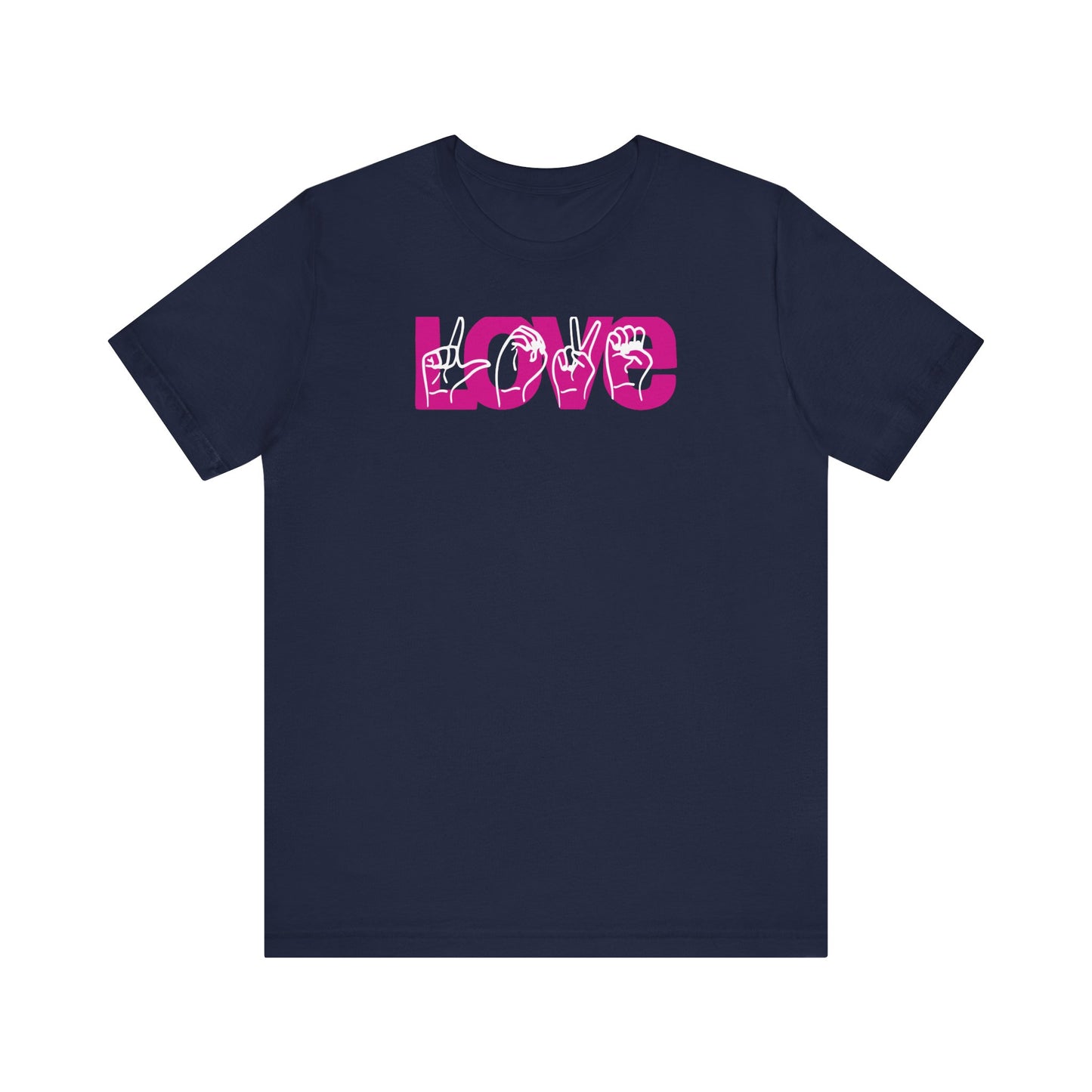 LOVE (2-tone) in American Sign Language (ASL), Unisex Jersey Short Sleeve Tee