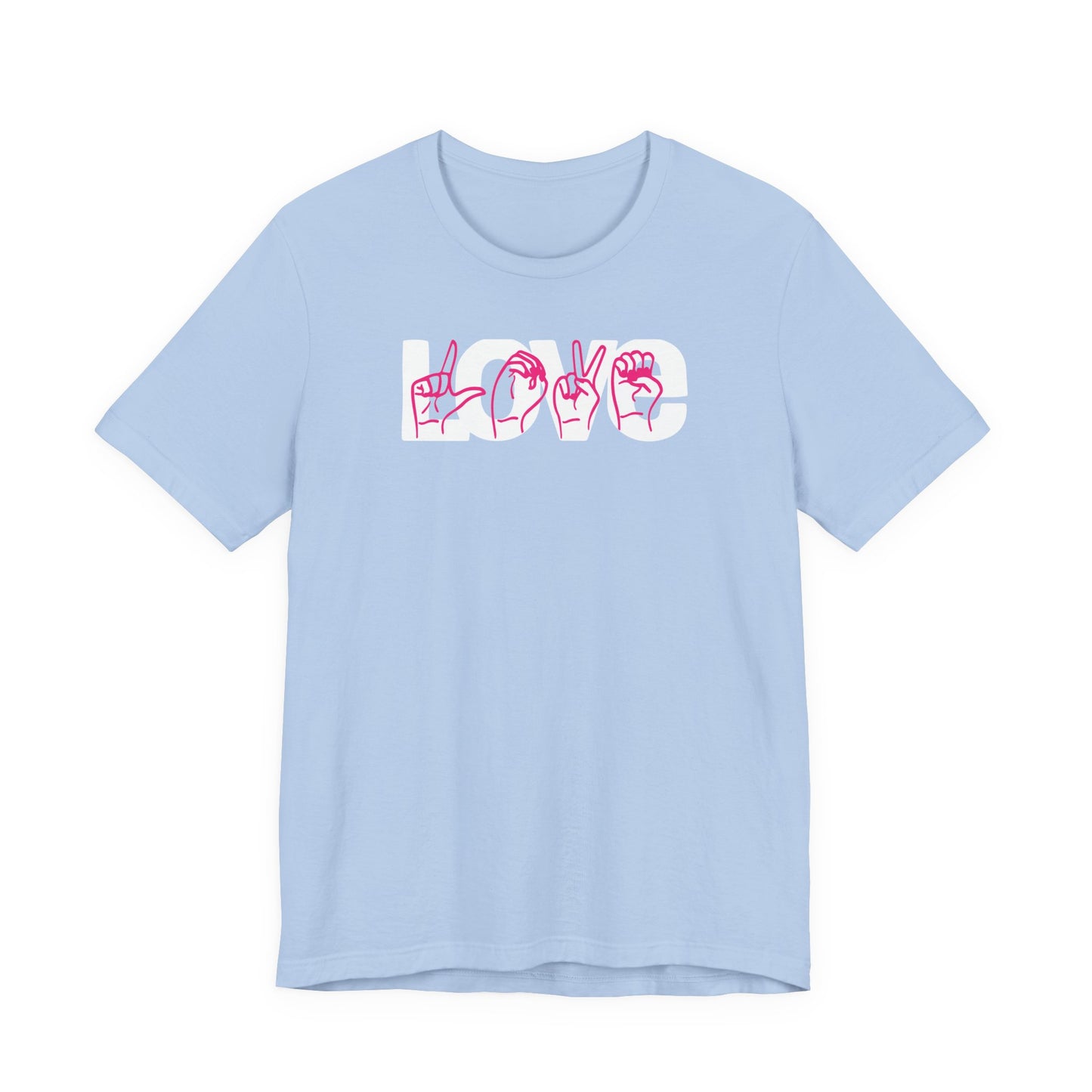 LOVE (2-tone) in American Sign Language (ASL), Unisex Jersey Short Sleeve Tee