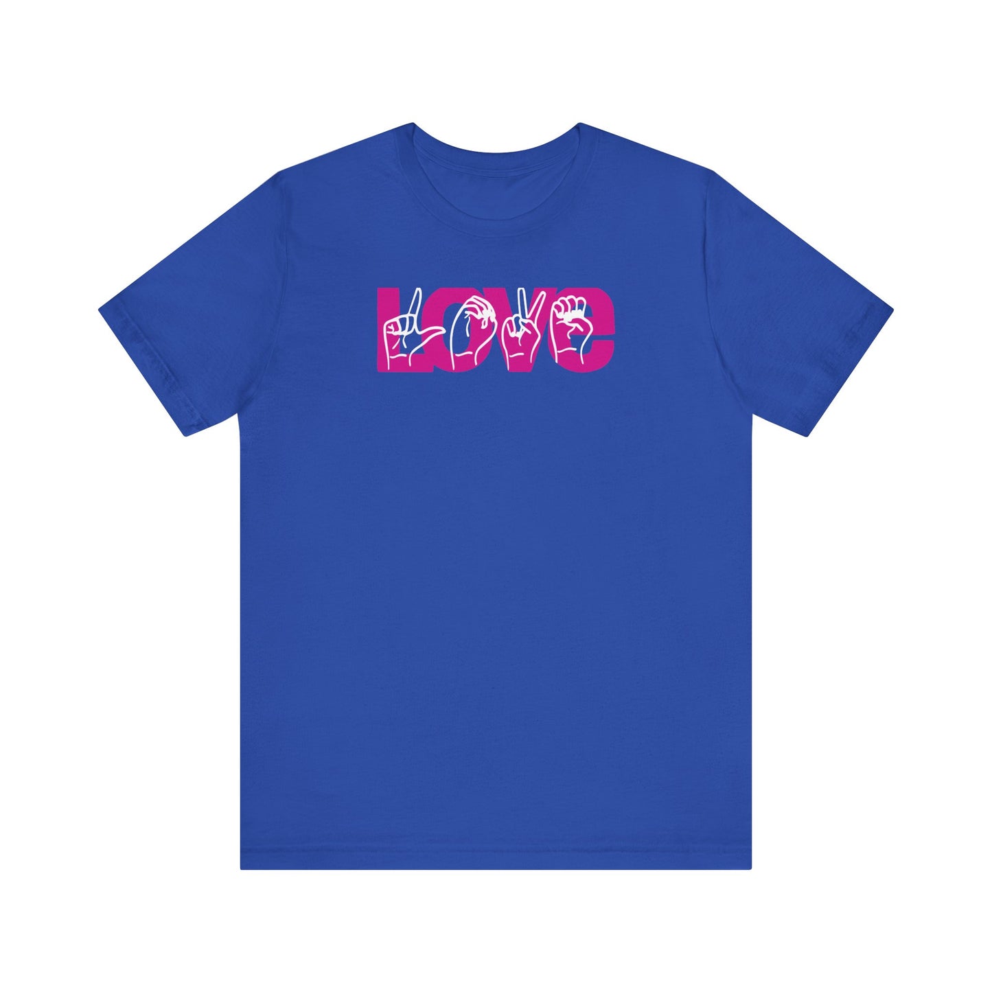 LOVE (2-tone) in American Sign Language (ASL), Unisex Jersey Short Sleeve Tee