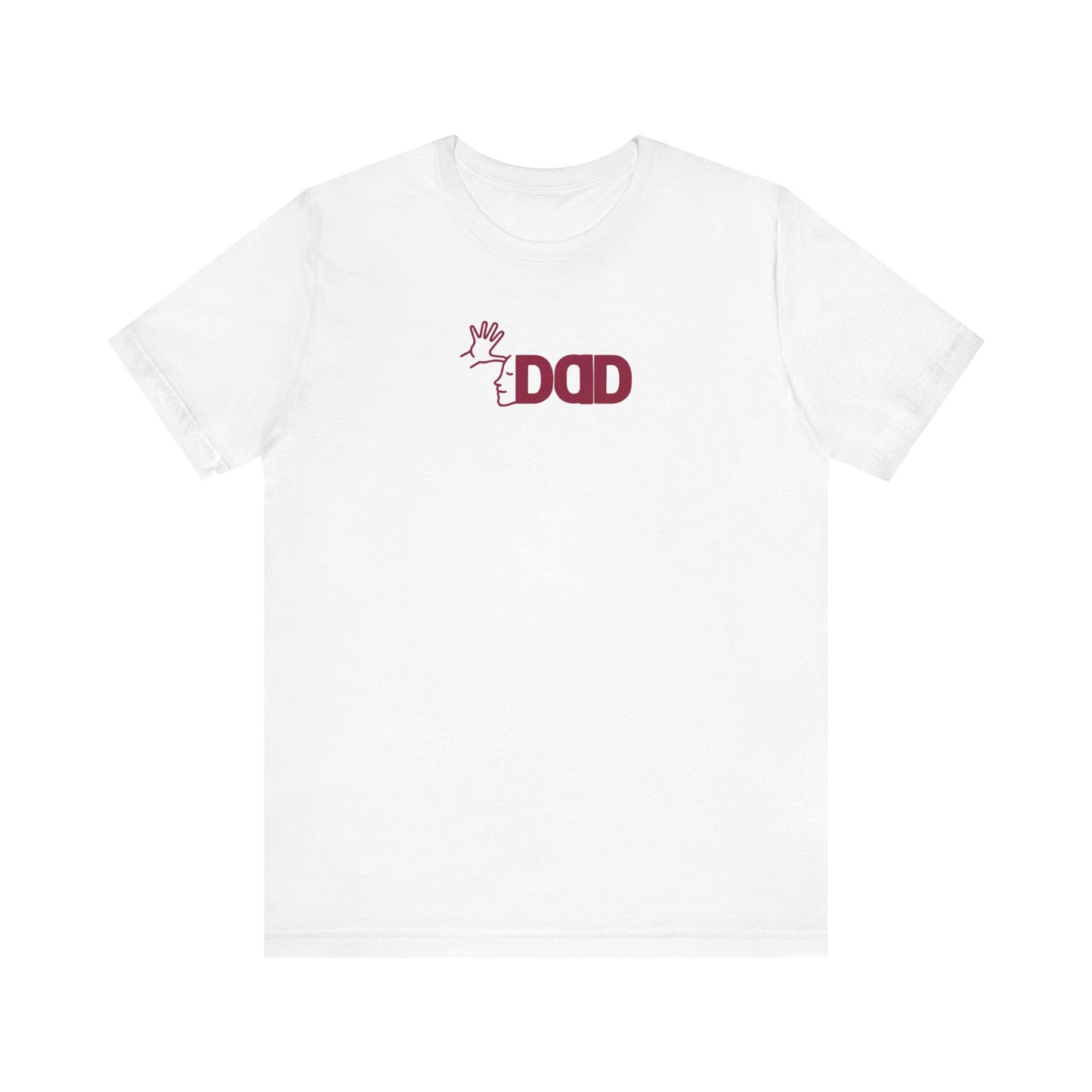 DAD in American Sign Language (Dark RED decal) Unisex Jersey Short Sleeve Tee