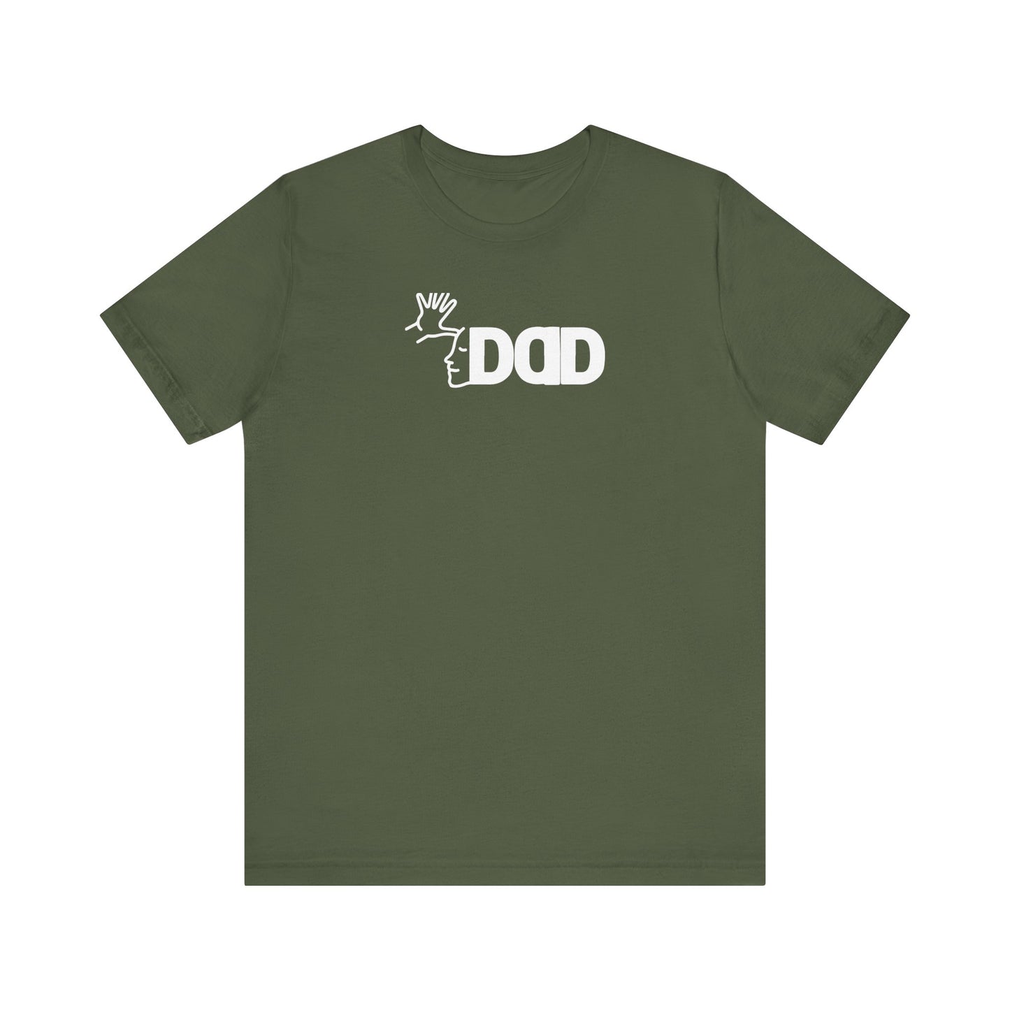 DAD in American Sign Language (WHITE decal) Unisex Jersey Short Sleeve Tee
