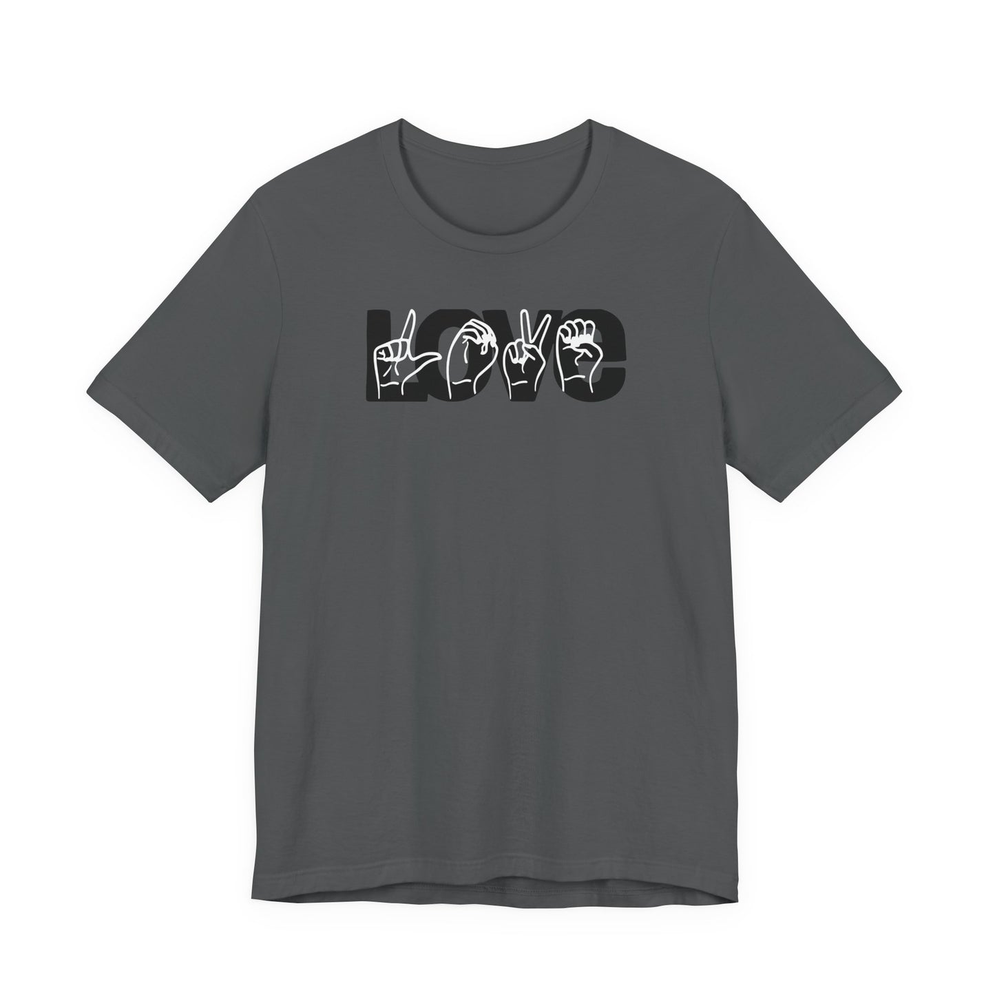 LOVE (2-tone) in American Sign Language (ASL), Unisex Jersey Short Sleeve Tee