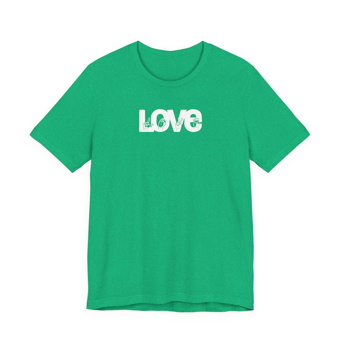 LOVE (White Design) in American Sign Language, Unisex Jersey Short Sleeve Tee
