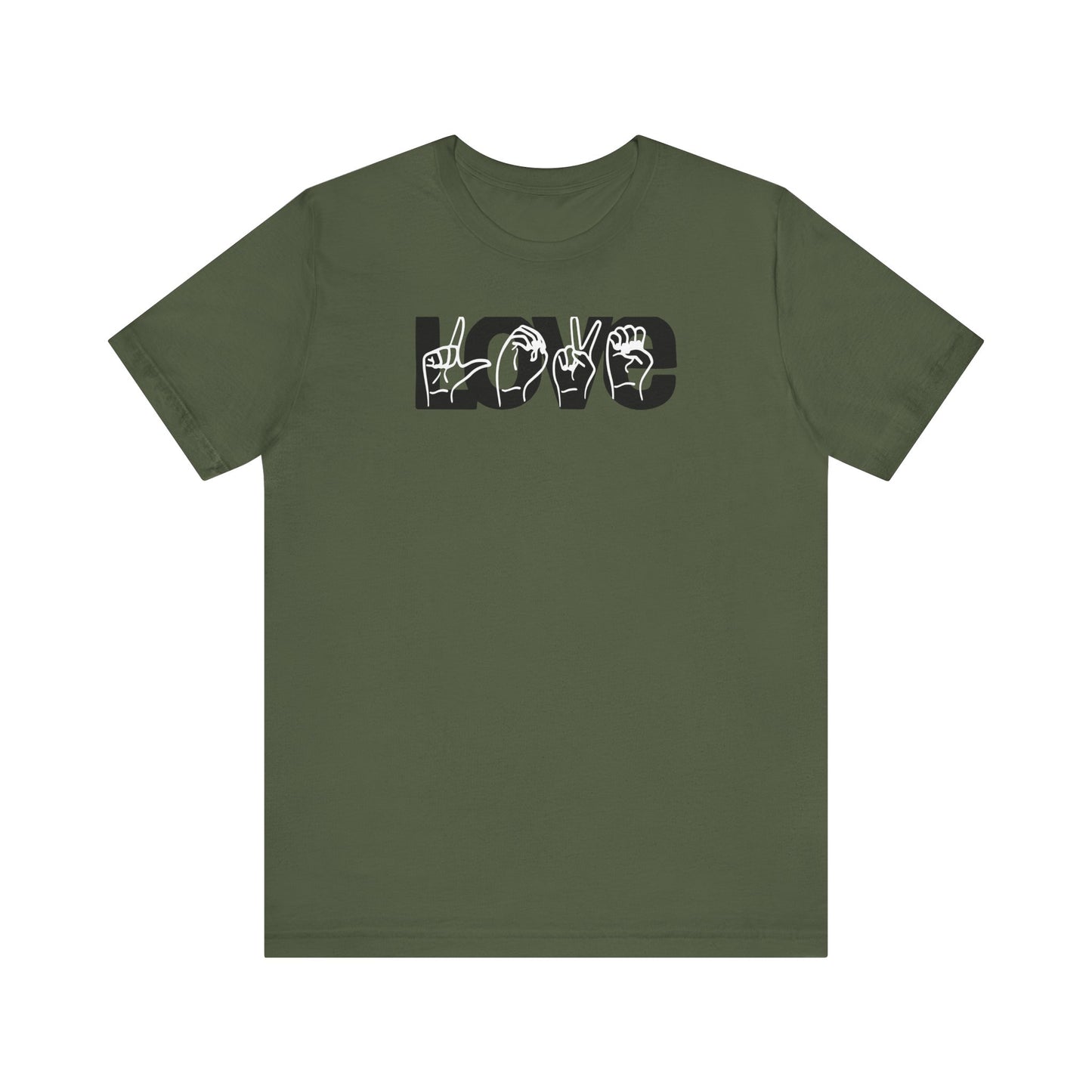 LOVE (2-tone) in American Sign Language (ASL), Unisex Jersey Short Sleeve Tee