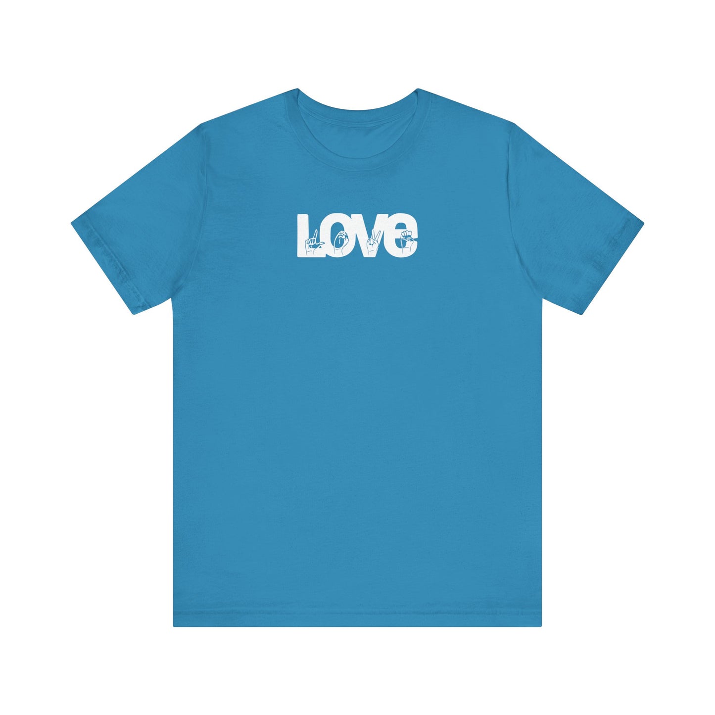 LOVE (White Design) in American Sign Language, Unisex Jersey Short Sleeve Tee