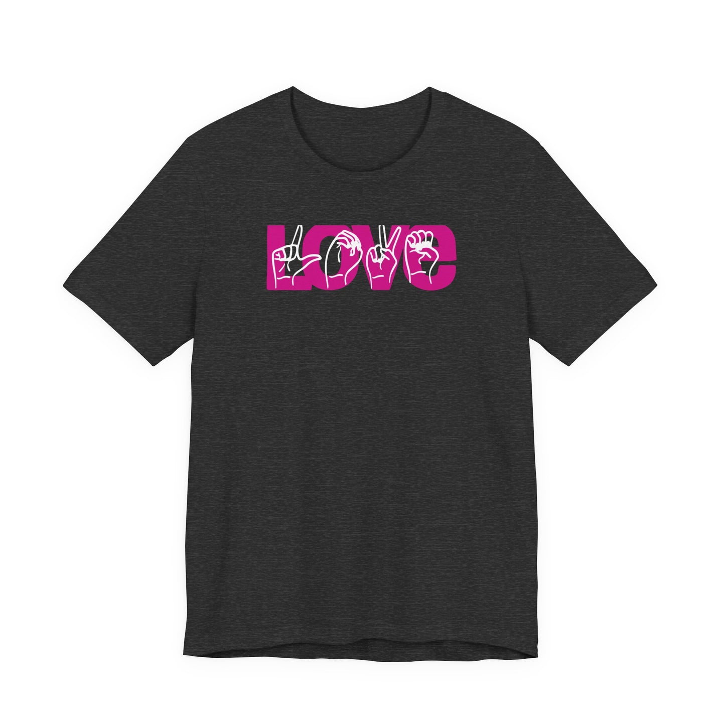 LOVE (2-tone) in American Sign Language (ASL), Unisex Jersey Short Sleeve Tee