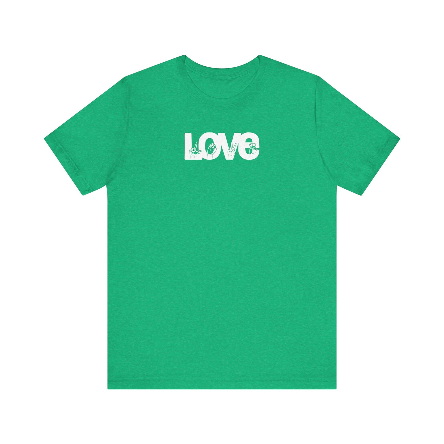 LOVE (White Design) in American Sign Language, Unisex Jersey Short Sleeve Tee