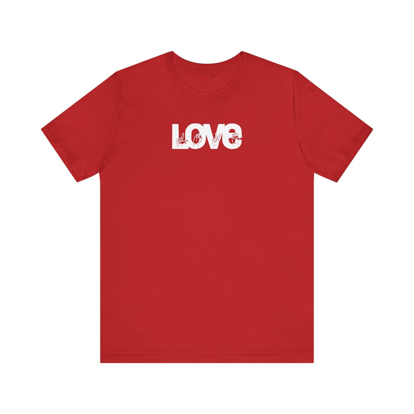 LOVE (White Design) in American Sign Language, Unisex Jersey Short Sleeve Tee