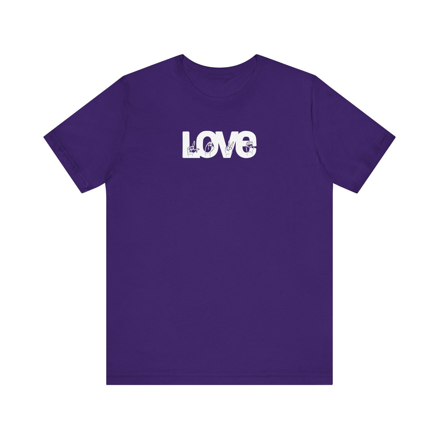 LOVE (White Design) in American Sign Language, Unisex Jersey Short Sleeve Tee