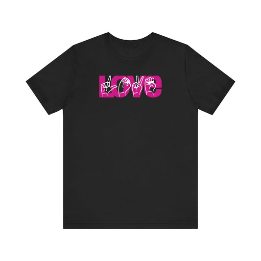 LOVE (2-tone) in American Sign Language (ASL), Unisex Jersey Short Sleeve Tee