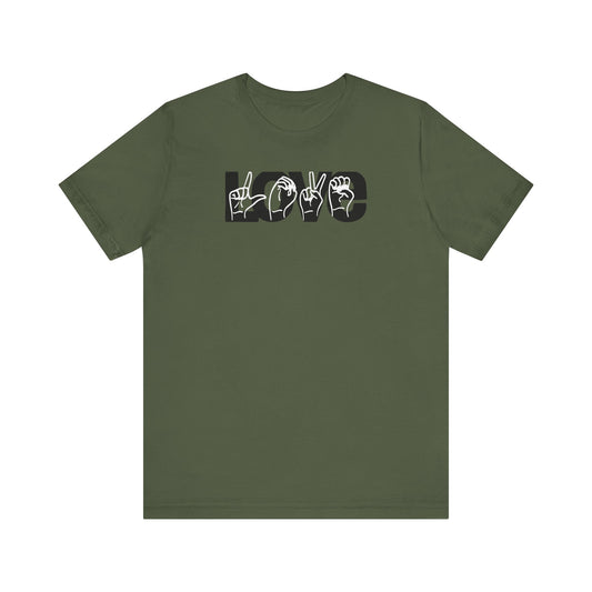 LOVE (2-tone) in American Sign Language (ASL), Unisex Jersey Short Sleeve Tee