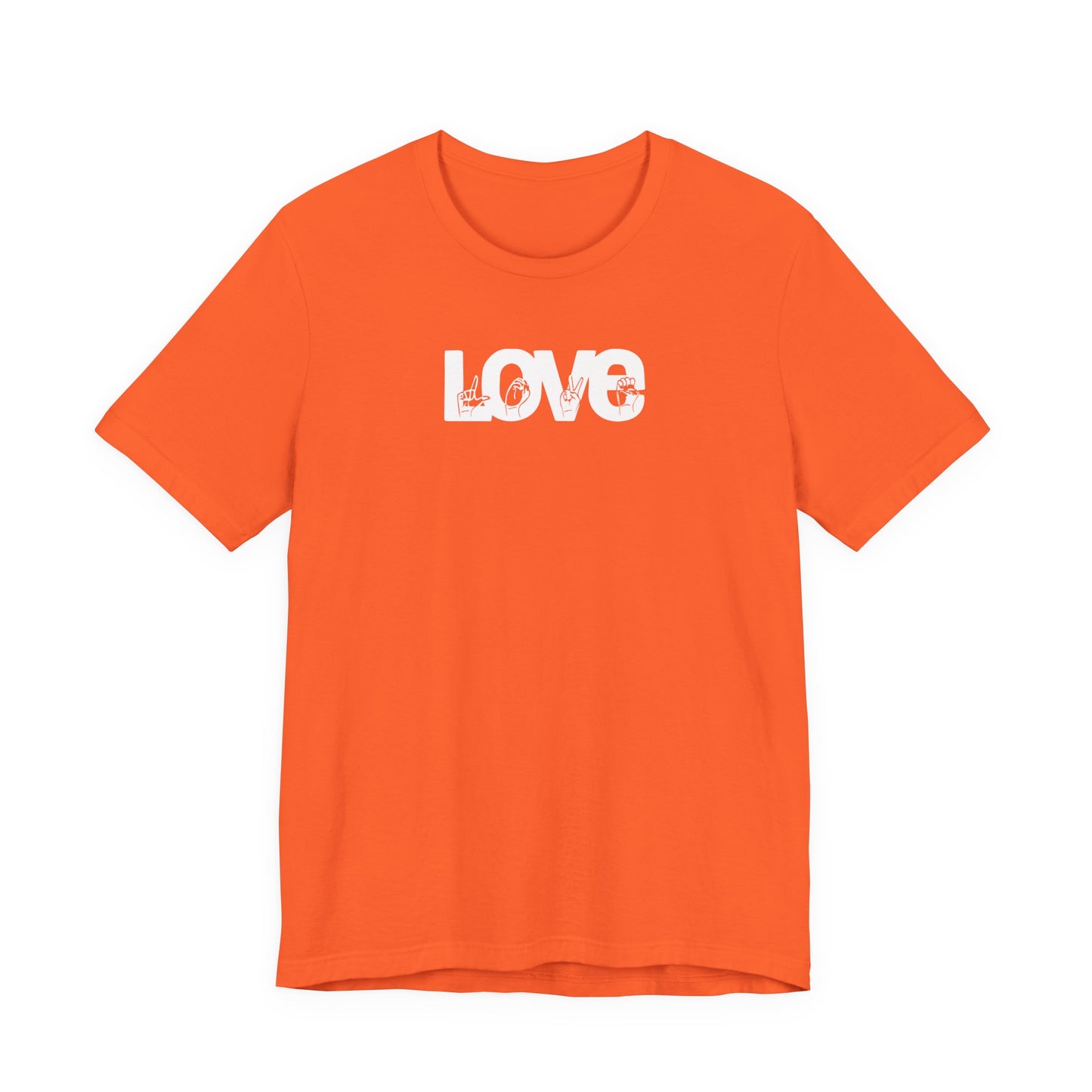 LOVE (White Design) in American Sign Language, Unisex Jersey Short Sleeve Tee